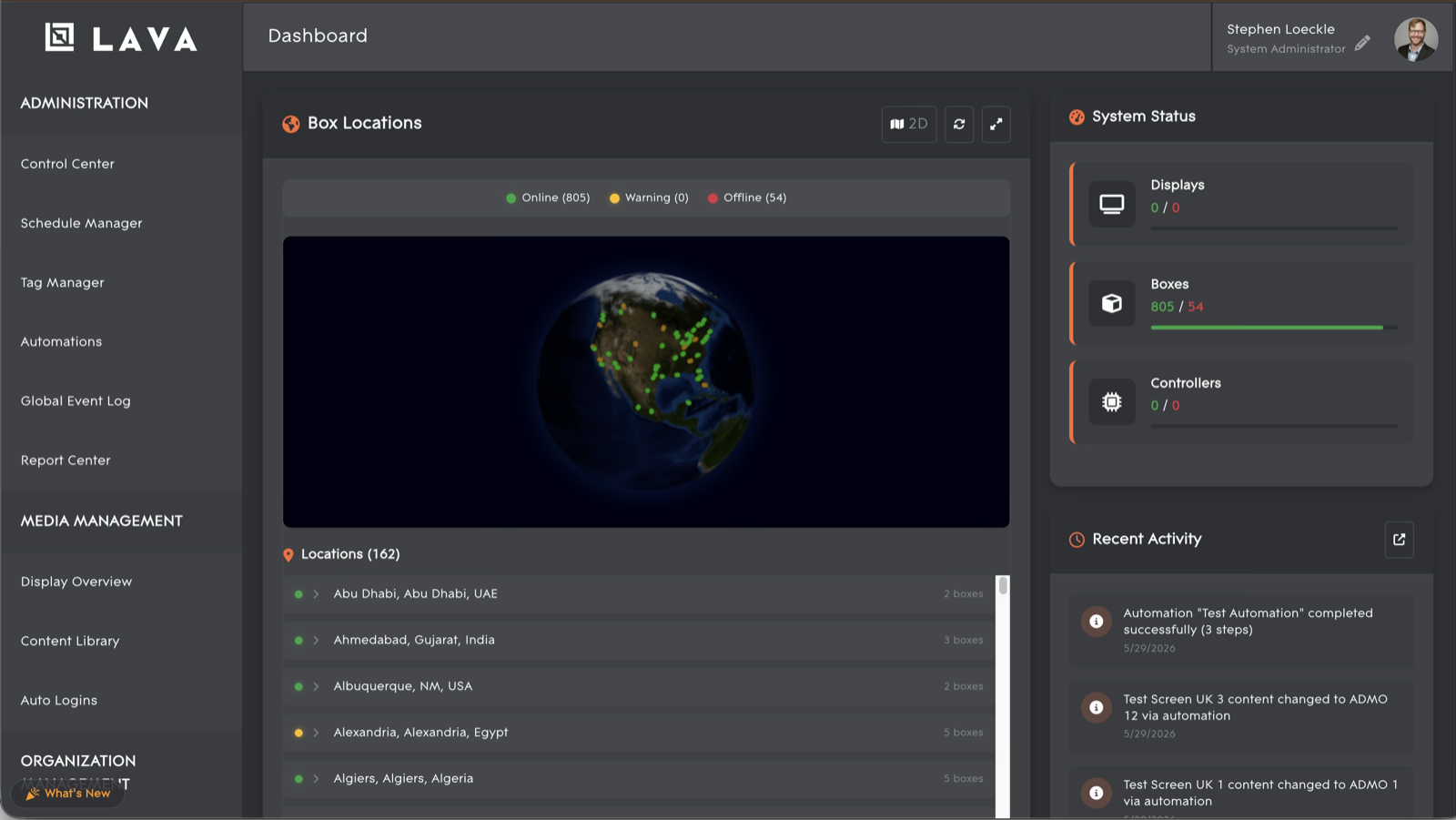 LAVA Platform dashboard